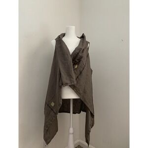 Lagenlook Wrap Vest Sz S Art To Wear Linen Architectural Brown Tie Asymmetrical
